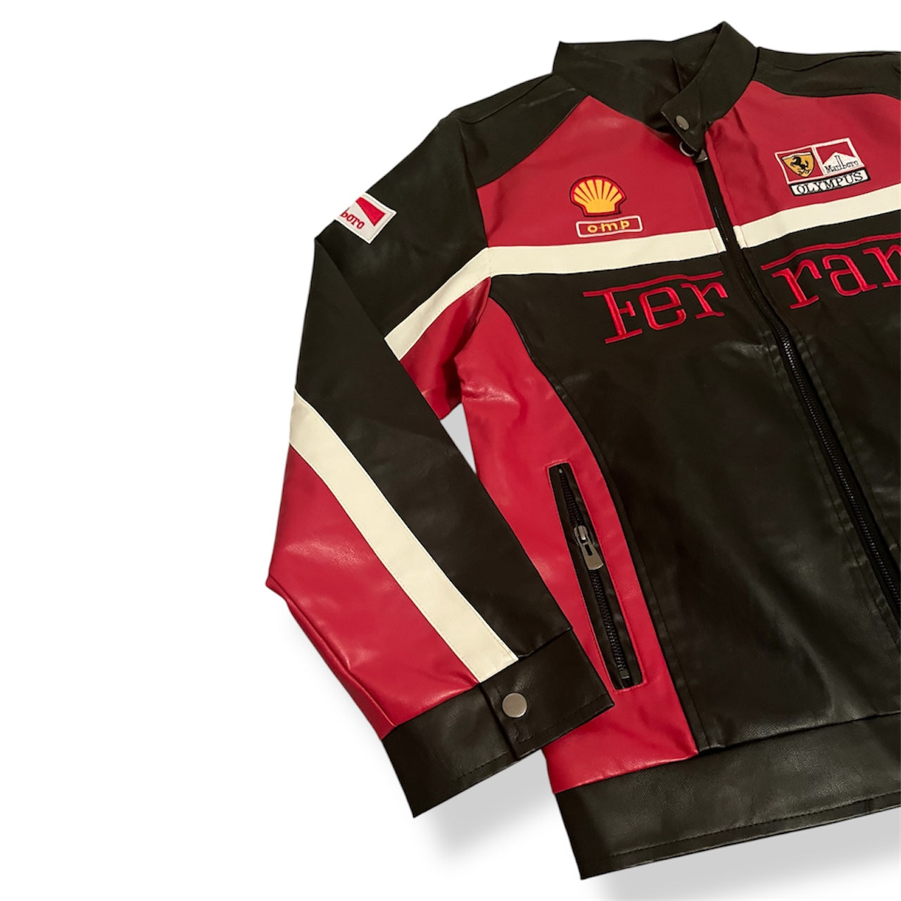 Red Black Amp PU Leather Jacket