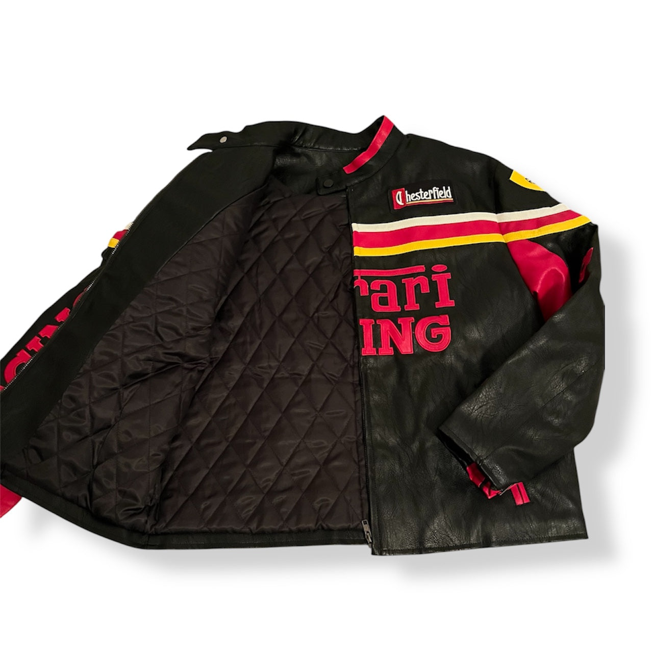 Stripe Red F1 PU Leather Jacket