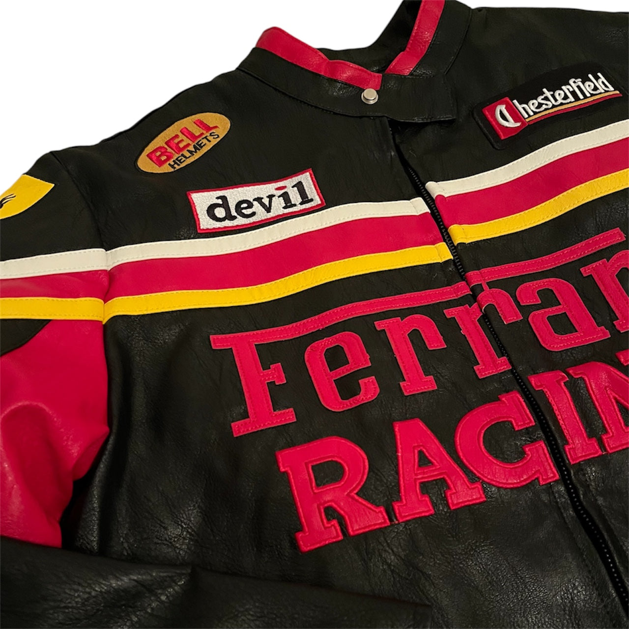 Stripe Red F1 PU Leather Jacket