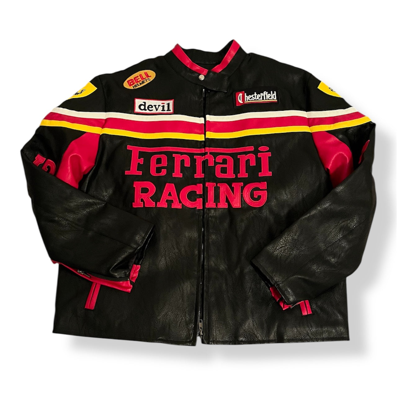 Stripe Red F1 PU Leather Jacket