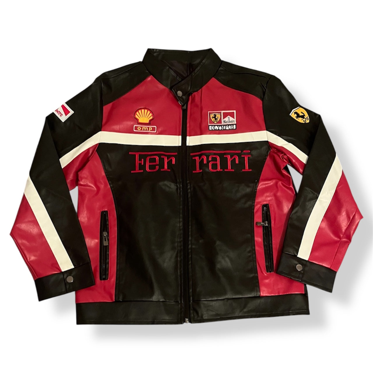 Red Black Amp PU Leather Jacket