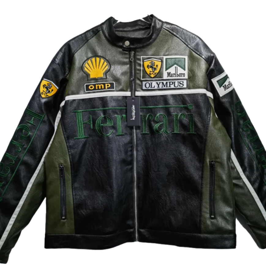 F1 Dark Green PU Leather Jacket