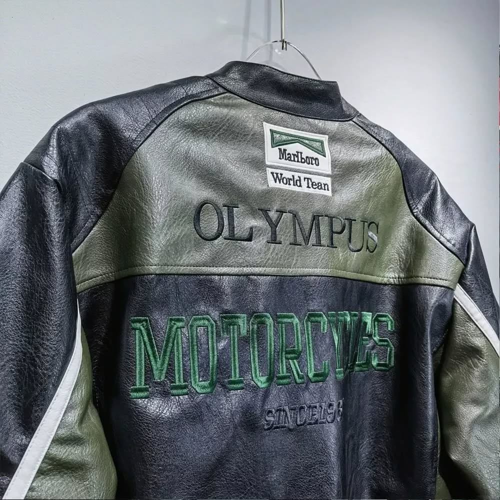 F1 Dark Green PU Leather Jacket