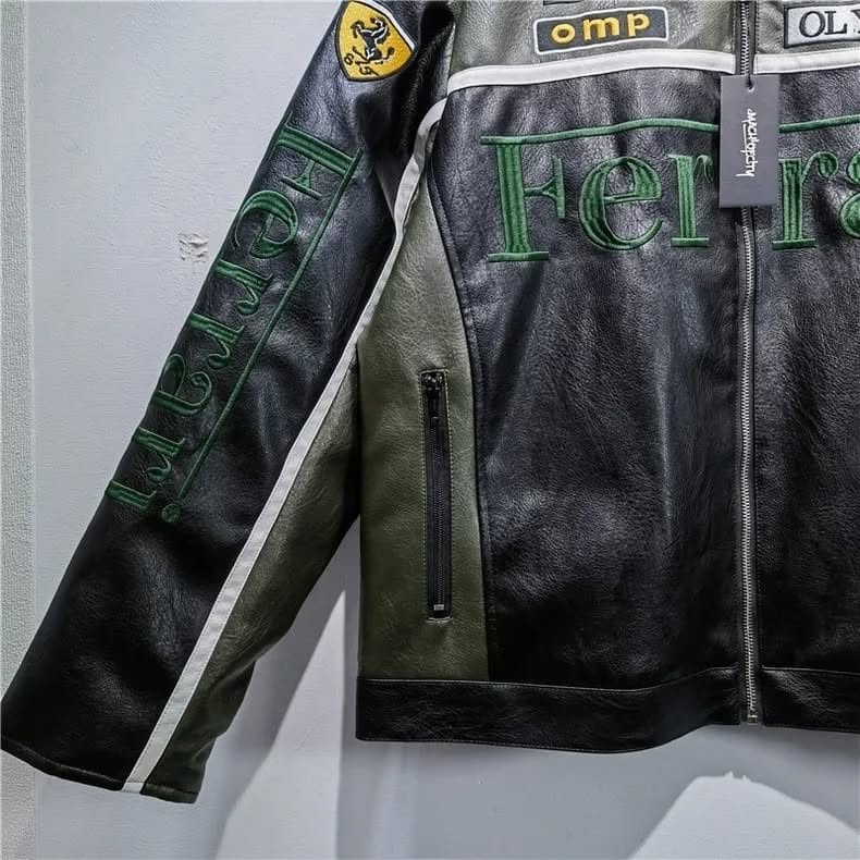 F1 Dark Green PU Leather Jacket